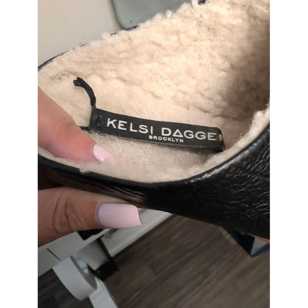 Kelsi Dagger Brooklyn Sail black leather shearling mules size 7.5 - Picture 9 of 10